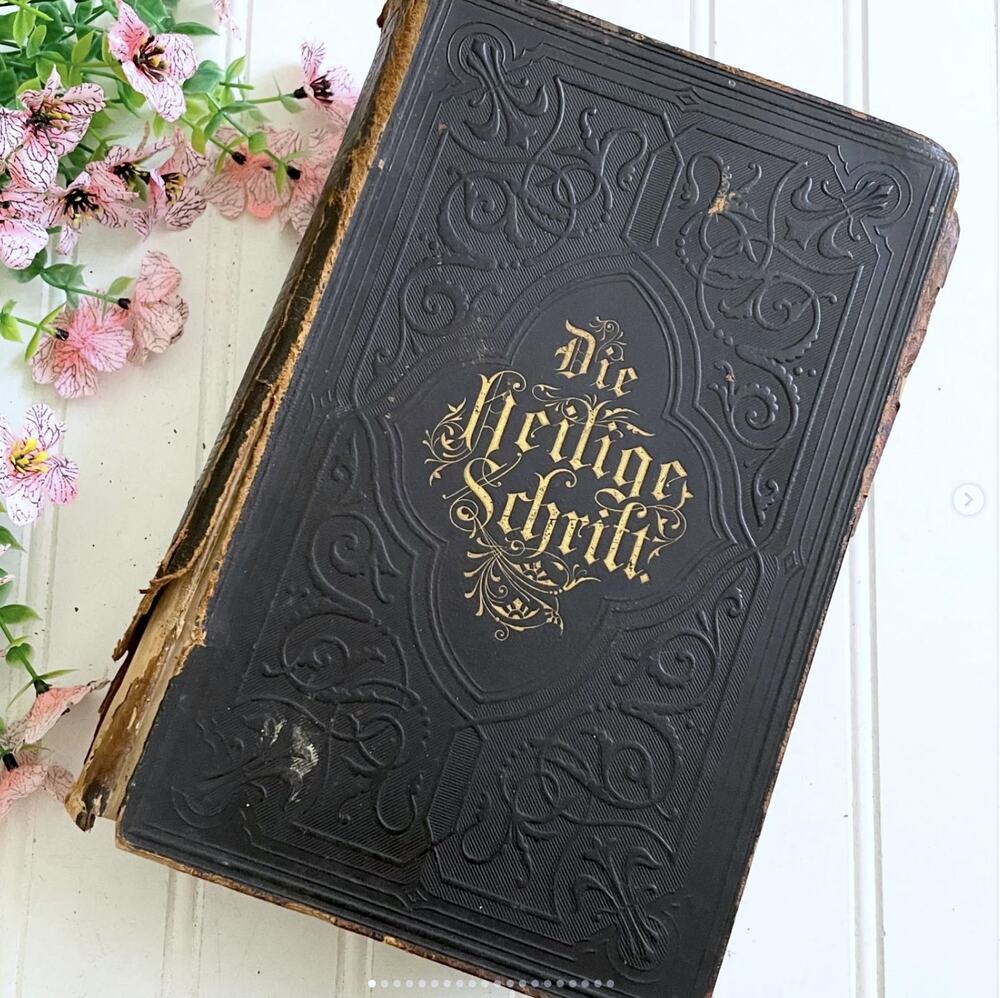 Shabby Antique 1884 German Illustrated Bible Embossed Cover